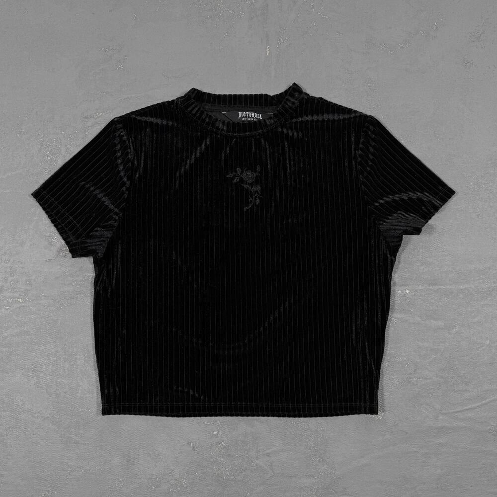 Disturbia Rosaline Black Velour Rib Crop Top Women's US 10